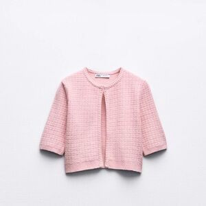 Zara Plaid Cropped Knit Cardigan